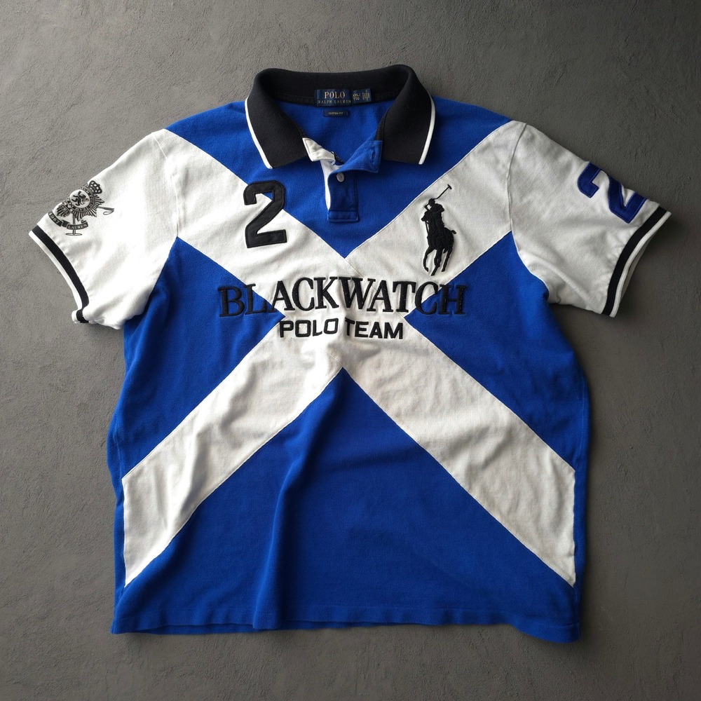 2010s Polo Ralph Lauren Polo Shirt XXL Blue White Blackwatch Polo Team